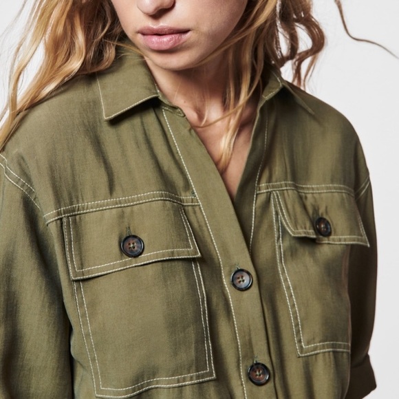 Zara Khaki Jumpsuit woman’s size L - Picture 2 of 8